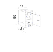Dessin technique d''un meuble bas avec tiroir et porte