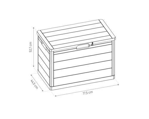 Abbildung einer Gartenbox mit Maßangaben.