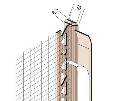 Vue détaillée d''un coin de profilé d''enduit avec unités de mesure