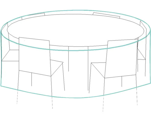 Schéma d''une table de jardin avec chaises et housse