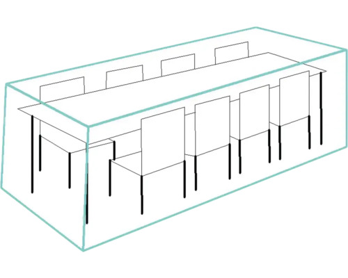 Dessin d''une longue table avec des chaises dans une pièce