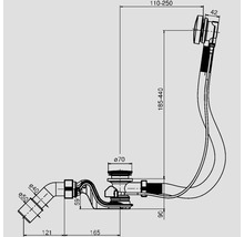 Dessin technique d''une soupape de vidange avec garniture de trop-plein et indications de dimension