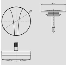 Schéma technique d''un bouchon de vidange avec des dimensions de 70 et 84 millimètres.