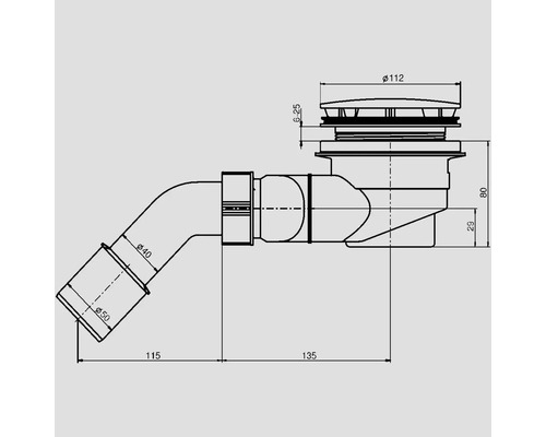 Technische Zeichnung eines Ablaufs mit Maßangaben