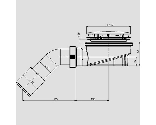 Technische Zeichnung eines Ablaufsystems mit Maßen