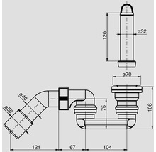 Dessin technique d''un siphon avec indications de dimensions