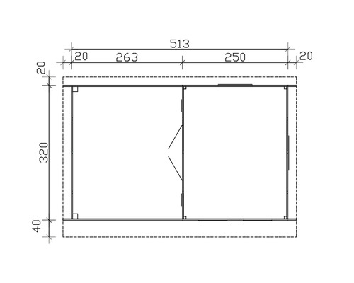 Grundrisszeichnung eines Gartenhauses mit Maßangaben