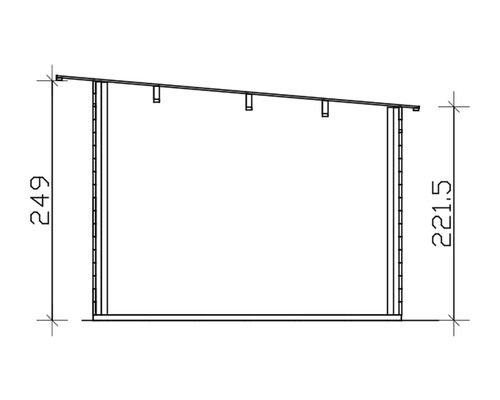Technische Zeichnung eines Gartenhauses mit Maßangaben