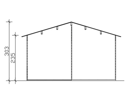 Schéma technique d''une cabane de jardin avec indications de mesure