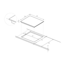 Schéma coté d''une plaque de cuisson avec dimensions d''encastrement