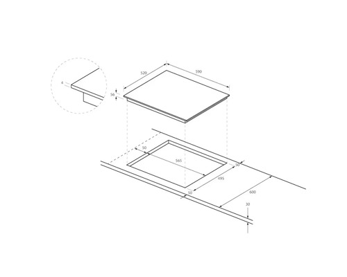 Image avec les dimensions d''une plaque de cuisson à encastrer