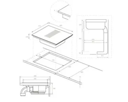 Dessin technique d''un évier avec dimensions.