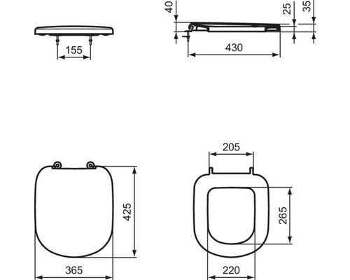 Schéma technique d''un siège de WC avec dimensions