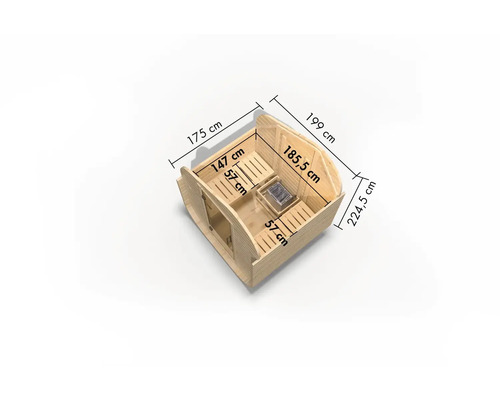 Vue de dessus des dimensions d''un sauna en bois