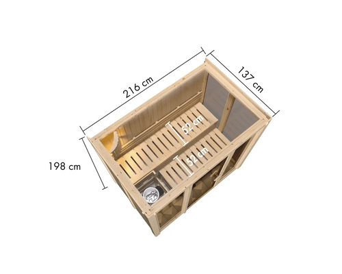 Dimensions d''un sauna en bois avec des bancs