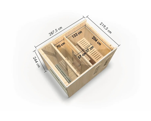 Illustration d''un sauna de jardin avec dimensions.