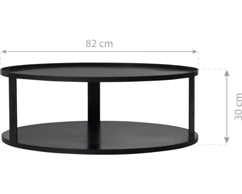 Table basse noire mesurant 82 centimètres sur 30 centimètres.