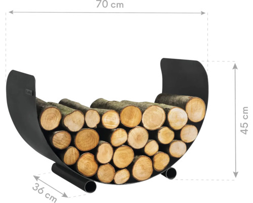 Brennholzregal aus Metall, Maße 70 x 45 x 36 cm