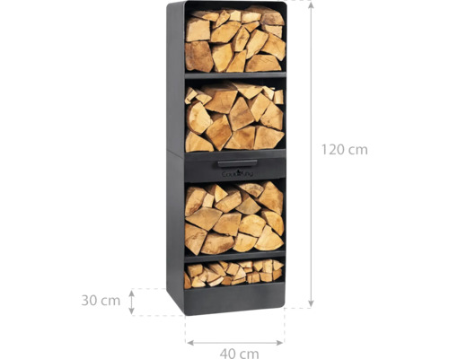 Étagère à bois de chauffage en métal avec bûches, hauteur 120 cm