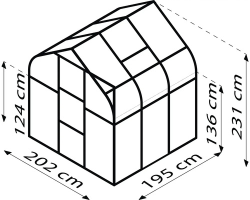 Image d''une serre mesurant 202 cm de large, 195 cm de profondeur et 231 cm de haut