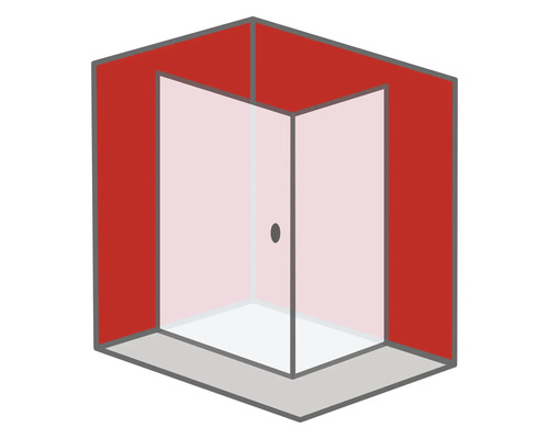 Eckdusche mit Glastür und Metallgriffen