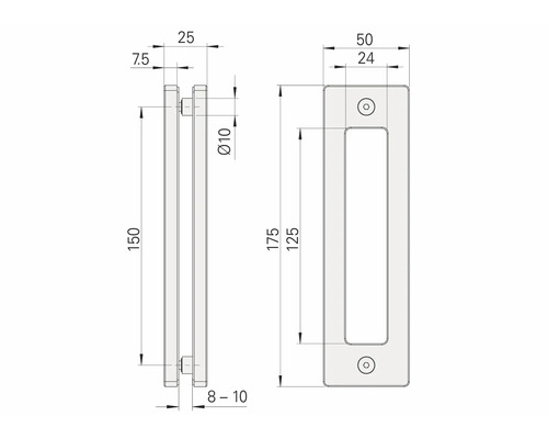 Technische Zeichnung eines Stangengriffs mit Maßangaben