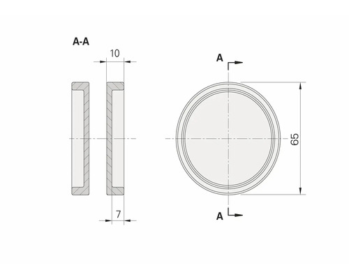 Technische Zeichnung eines runden Bauelements mit Massangaben