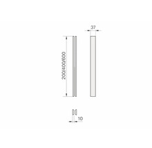 Technische Zeichnung eines Möbelgriffs mit den Maßen 200, 400 und 600 mm Länge, 37 mm Breite und 10 mm Dicke.