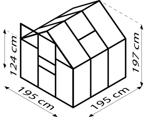Schéma d''une serre mesurant 195 x 195 x 124/197 centimètres