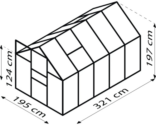 Dimensions d''une serre: 195 cm de large, 321 cm de profondeur et 197 cm de haut