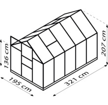 Dessin technique d''une serre avec des indications de dimensions.