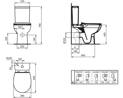 Dessin technique d''un WC avec dimensions