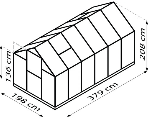 Illustration d''une serre avec les dimensions de hauteur, largeur et longueur