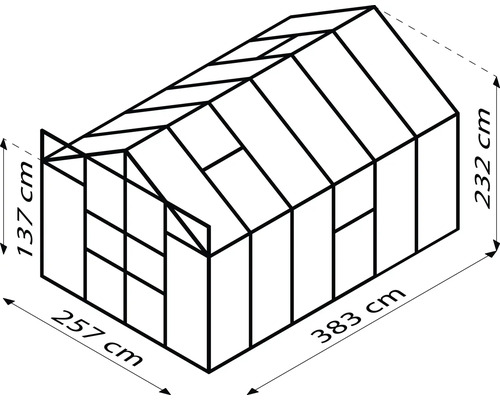 Image d''une serre mesurant 257 sur 383 sur 232 centimètres