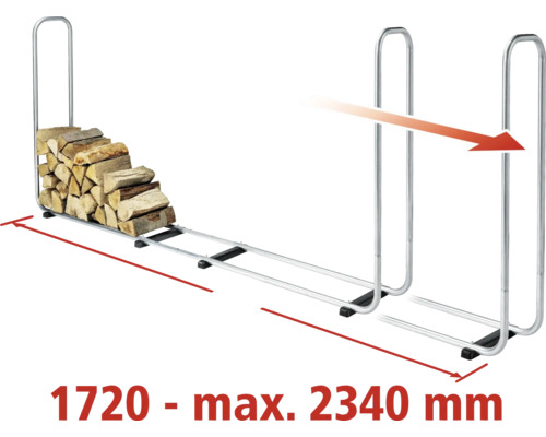 Support à bois de chauffage avec bûches, extensible de 1720 à 2340 millimètres maximum