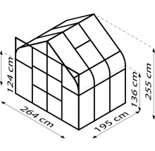 Schema eines Gewächshauses mit den Maßen 264 x 195 x 255 cm