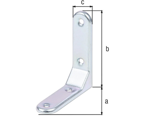 Winkelverbinder mit Abmessungen a, b und c zur Befestigung