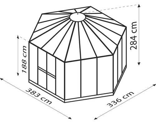 Dessin d''un abri de jardin avec des indications de dimension.