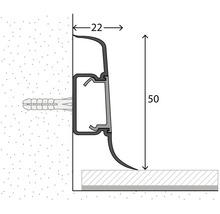 Dessin technique d''un profilé de plinthe avec des dimensions de 50 mm de hauteur et 22 mm de profondeur
