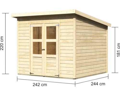 Holzgartenhaus mit den Maßen 242 x 244 x 220 cm
