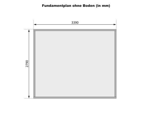 Fundamentplan ohne Boden mit Maßangaben in Millimeter.