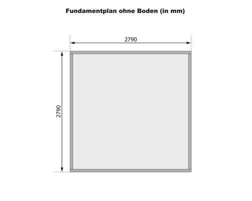 Grundriss ohne Boden mit den Maßen 2790 x 2790 Millimeter