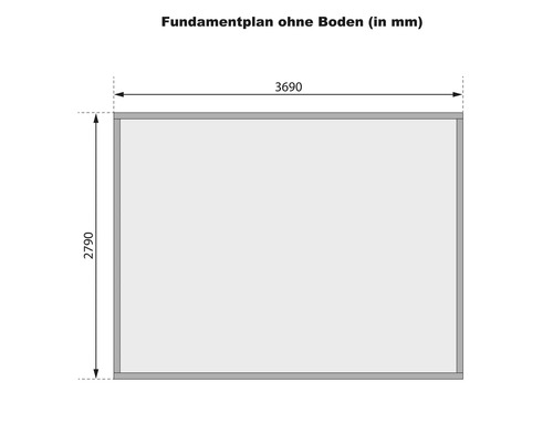 Fundamentplan ohne Boden mit den Maßen 3690 mm x 2790 mm