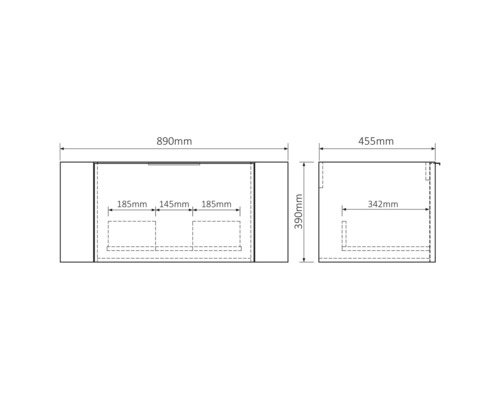 Dessin technique d''un meuble sous-lavabo avec cotes
