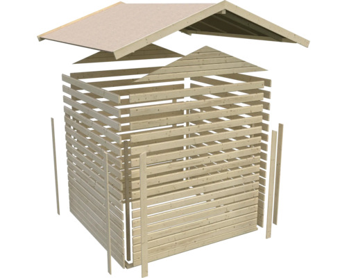 Abbildung eines Gartenhauses aus Holz im Aufbau