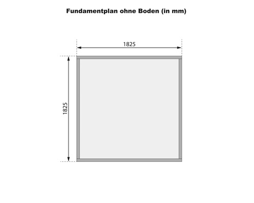 Fundamentplan ohne Boden mit Abmessungen von 1825 mm