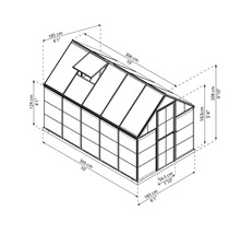 Abbildung eines Gewächshauses mit Maßangaben